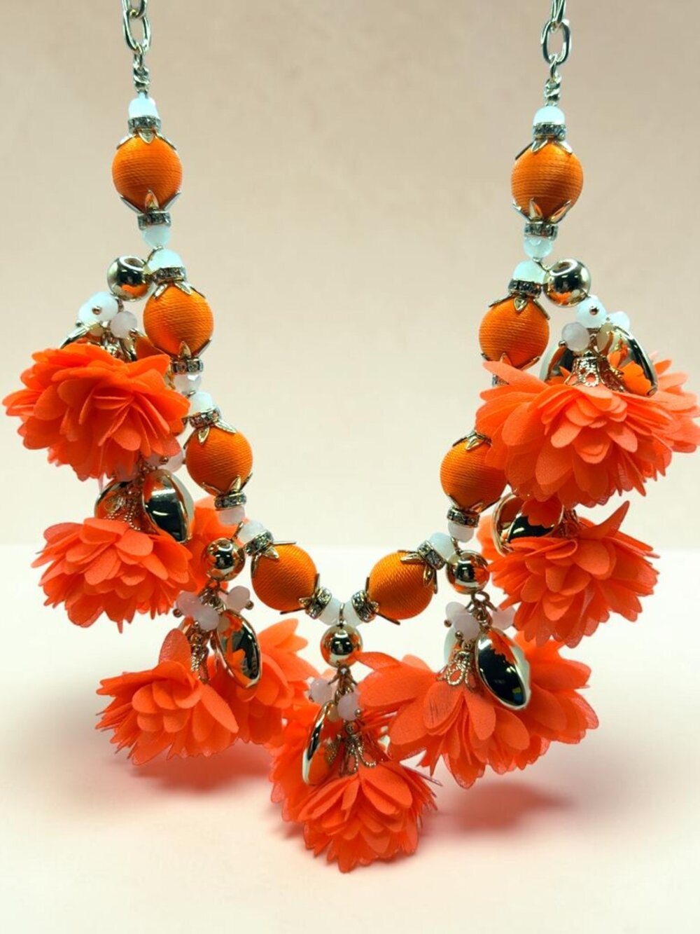 Lilly Pulitzer Tangero Orange Fabric Flower Necklace